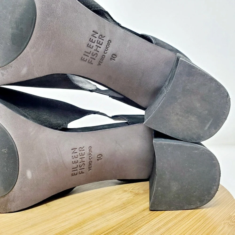 Eileen Fisher Milton Shoes Womens 10 Black Nubuck Cut Out Side Peep Toe‎ Bootie